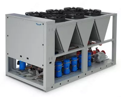 Havo sovutgichi kondensatori bilan ishlaydigan monoblokli kam shovqinli chiller 270-1100 LS (havo sovutgich)