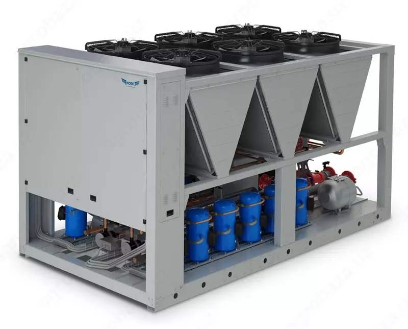 Havo sovutgichi kondensatori bilan ishlaydigan monoblokli kam shovqinli chiller 270-1100 LS (havo sovutgich)